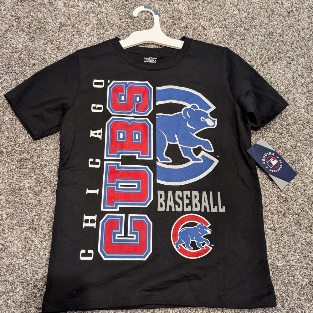 MLB Chicago Cubs T-Shirt Boys Size M (8/10) Black NWT Baseball Graphic Tee